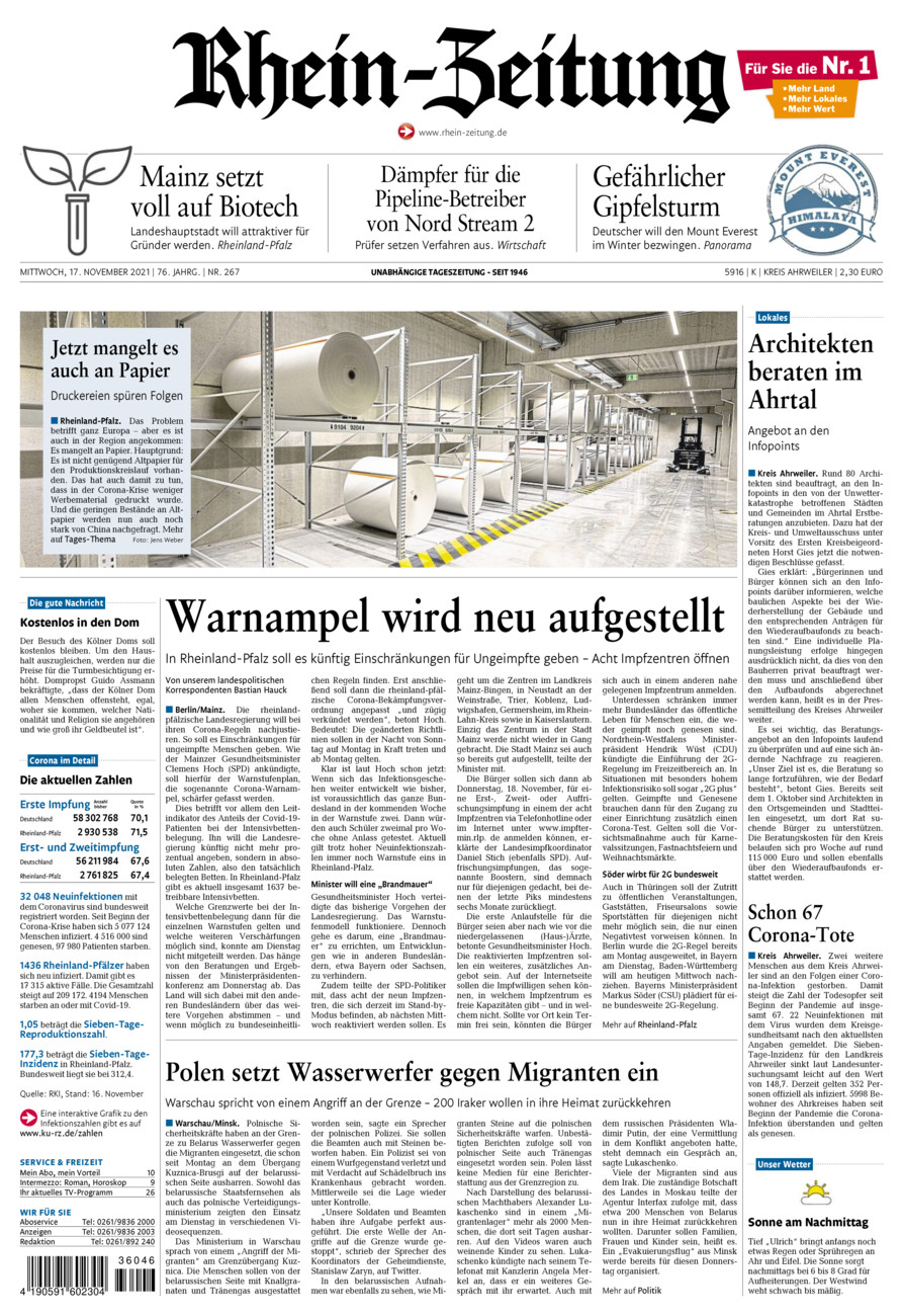 Rhein-Zeitung Kreis Ahrweiler vom Mittwoch, 17.11.2021