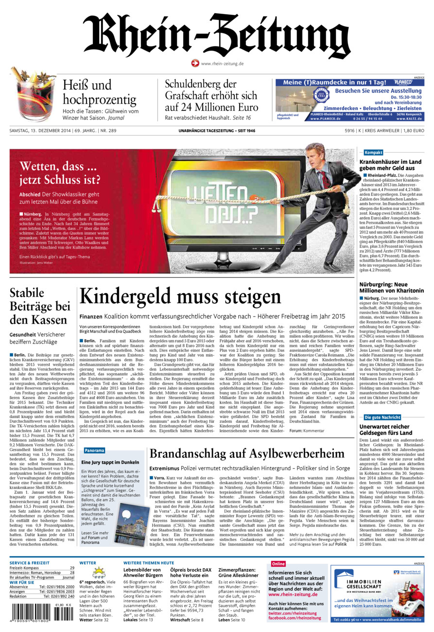Rhein-Zeitung Kreis Ahrweiler vom Samstag, 13.12.2014