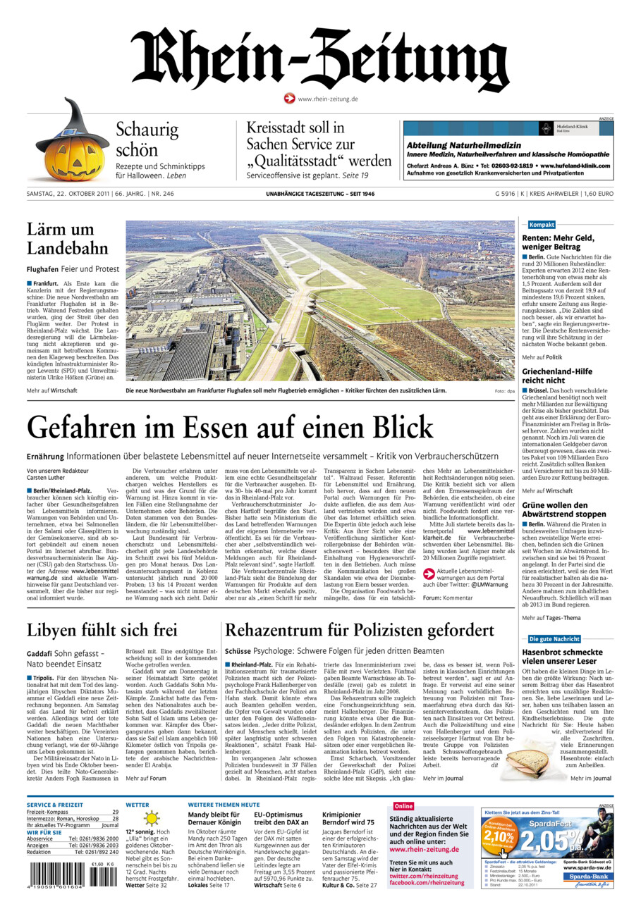 Rhein-Zeitung Kreis Ahrweiler vom Samstag, 22.10.2011