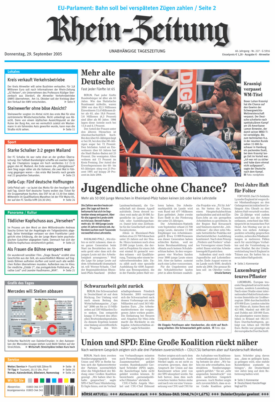 Rhein-Zeitung Kreis Ahrweiler vom Donnerstag, 29.09.2005