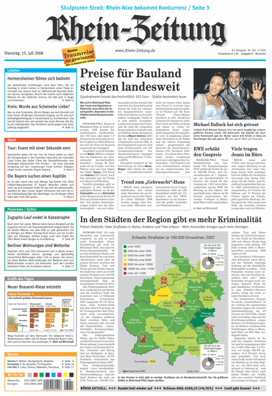 Rhein-Zeitung Kreis Ahrweiler vom Dienstag, 15.07.2008