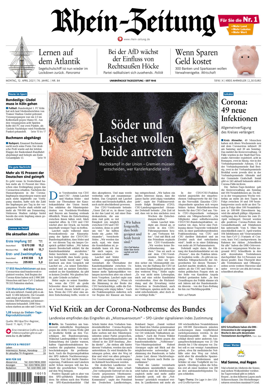 Rhein-Zeitung Kreis Ahrweiler vom Montag, 12.04.2021