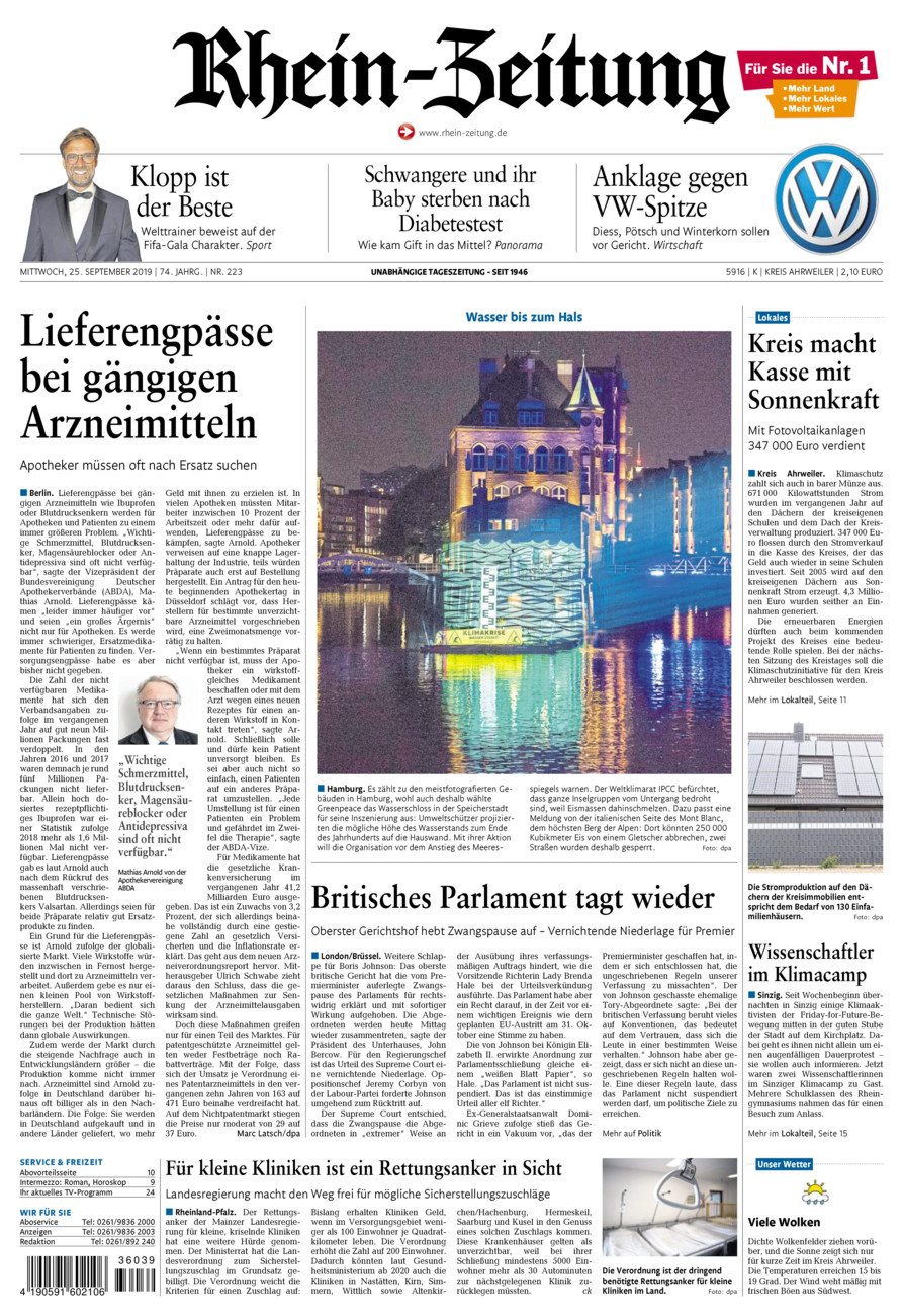 Rhein-Zeitung Kreis Ahrweiler vom Mittwoch, 25.09.2019