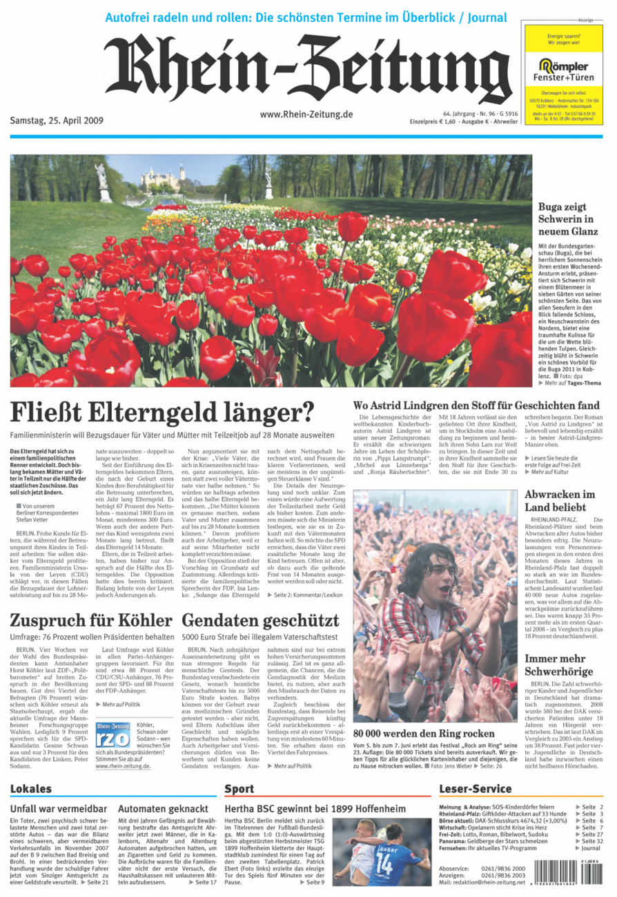 Rhein-Zeitung Kreis Ahrweiler vom Samstag, 25.04.2009