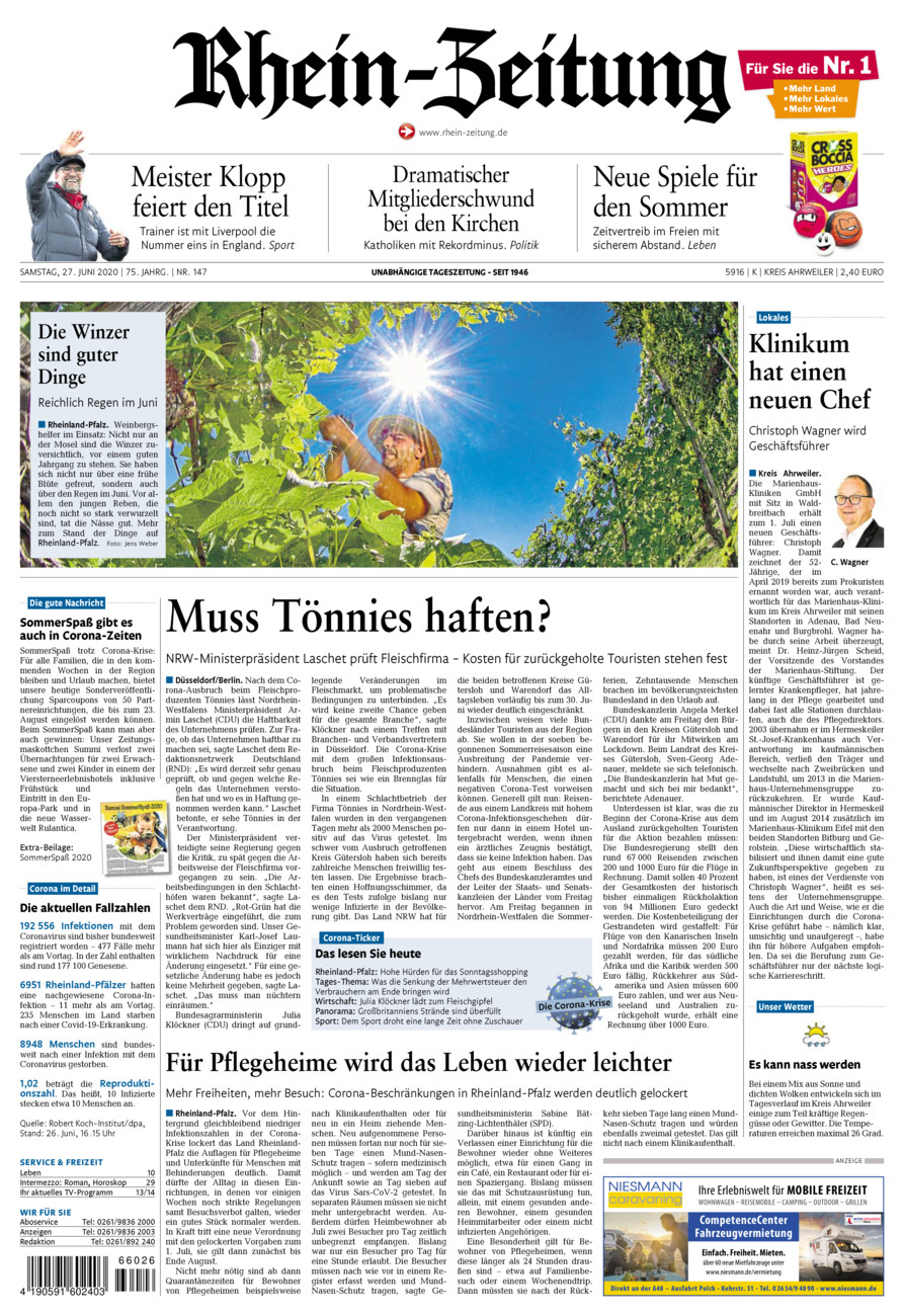 Rhein-Zeitung Kreis Ahrweiler vom Samstag, 27.06.2020
