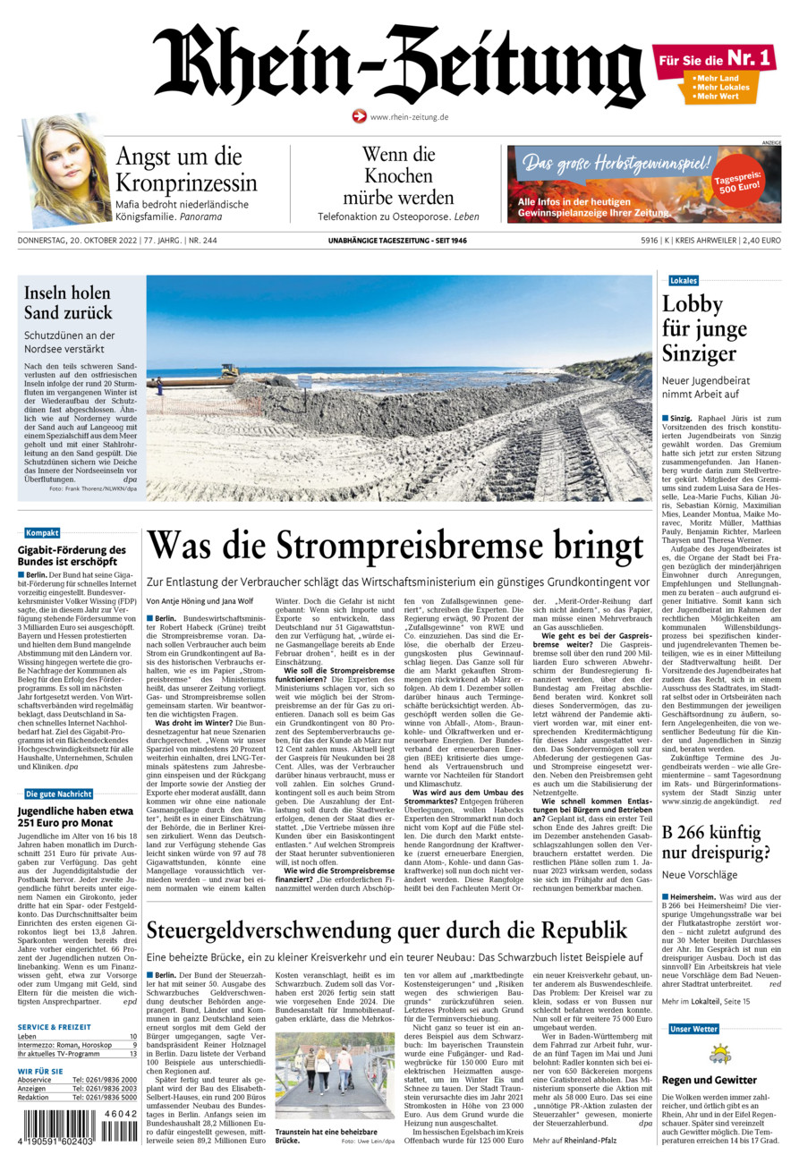 Rhein-Zeitung Kreis Ahrweiler vom Donnerstag, 20.10.2022