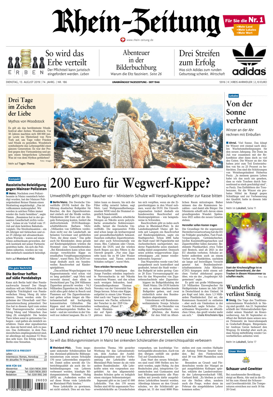 Rhein-Zeitung Kreis Ahrweiler vom Dienstag, 13.08.2019