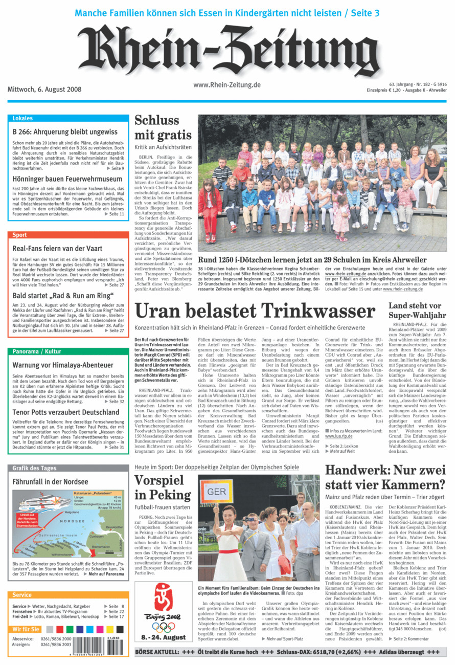 Rhein-Zeitung Kreis Ahrweiler vom Mittwoch, 06.08.2008