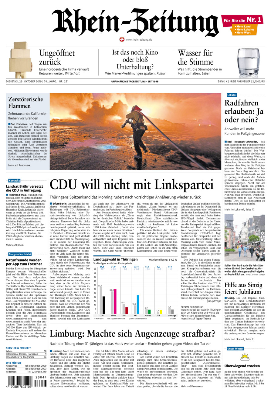 Rhein-Zeitung Kreis Ahrweiler vom Dienstag, 29.10.2019