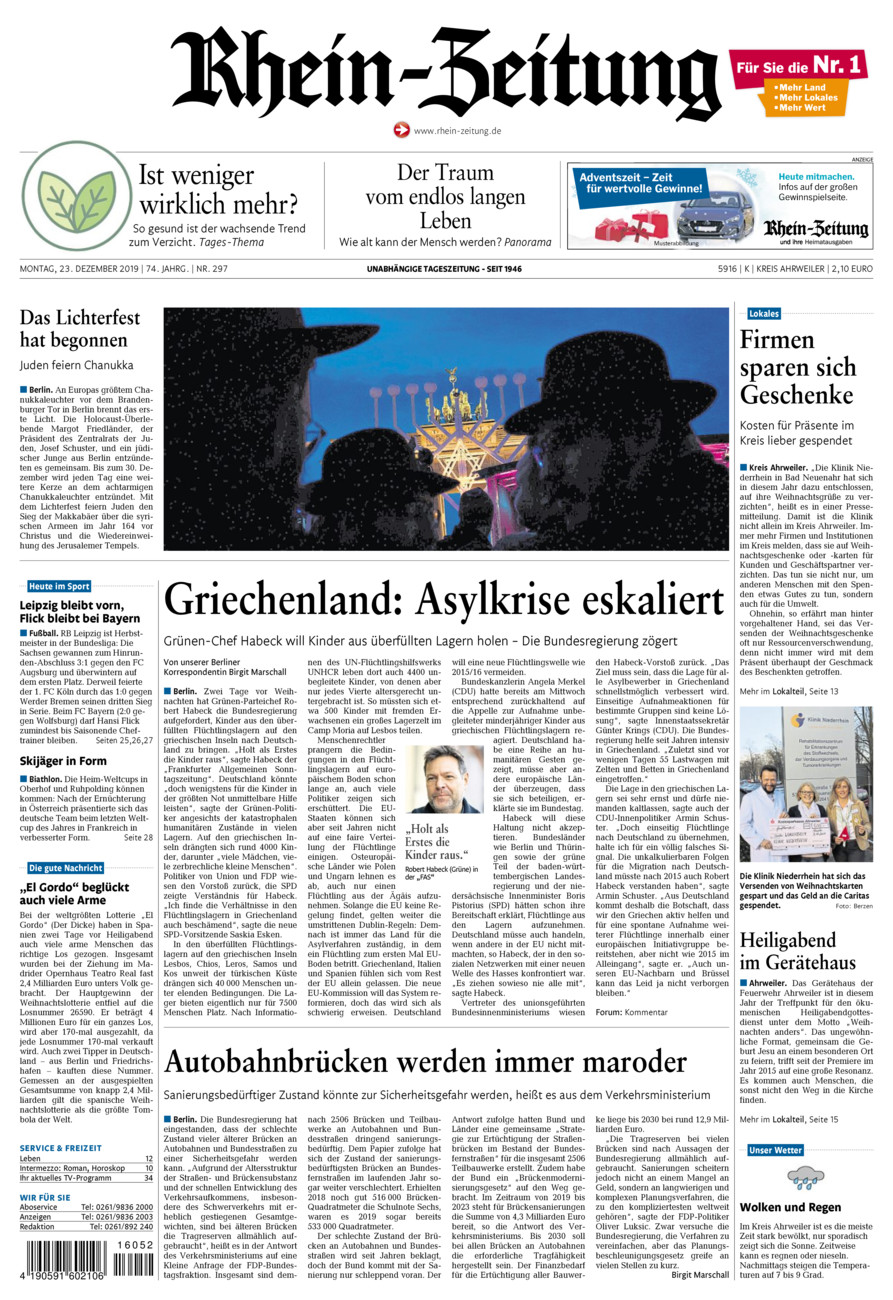 Rhein-Zeitung Kreis Ahrweiler vom Montag, 23.12.2019