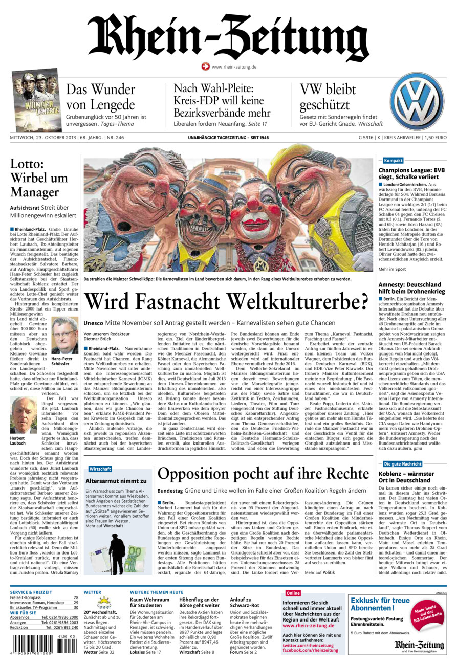 Rhein-Zeitung Kreis Ahrweiler vom Mittwoch, 23.10.2013