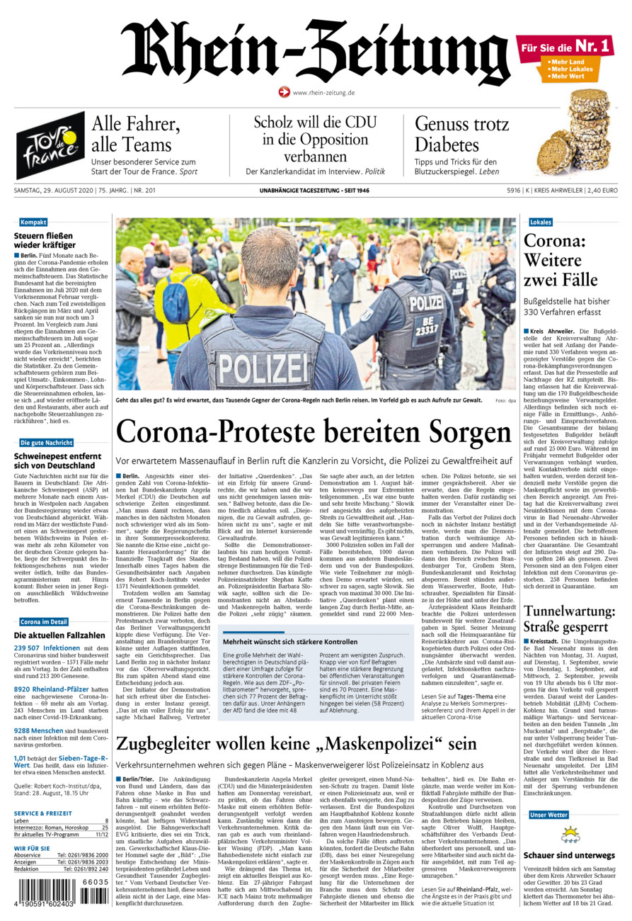 Rhein-Zeitung Kreis Ahrweiler vom Samstag, 29.08.2020