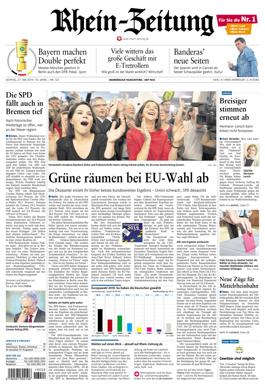 Rhein-Zeitung Kreis Ahrweiler vom Montag, 27.05.2019