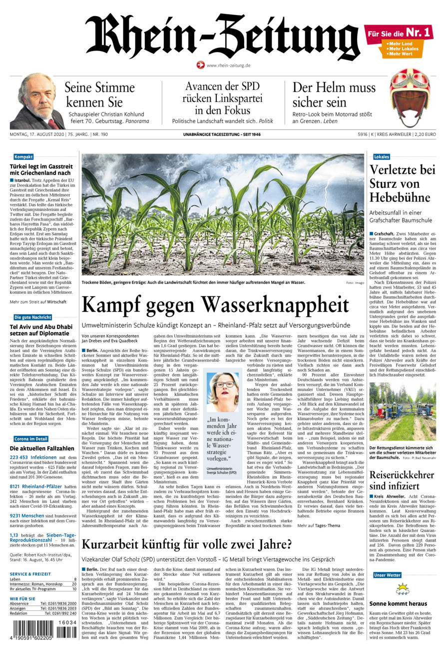 Rhein-Zeitung Kreis Ahrweiler vom Montag, 17.08.2020
