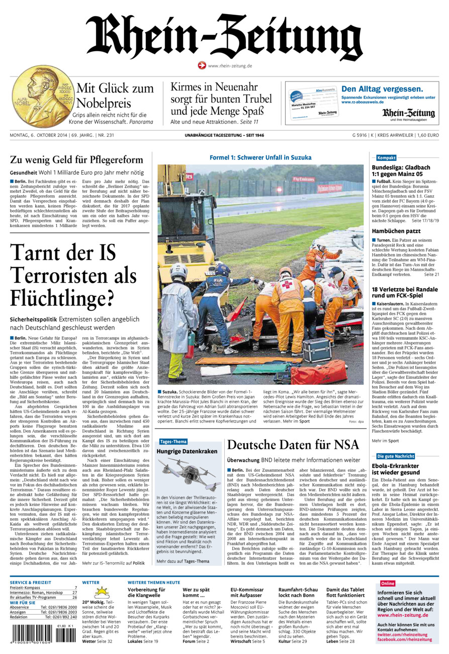 Rhein-Zeitung Kreis Ahrweiler vom Montag, 06.10.2014