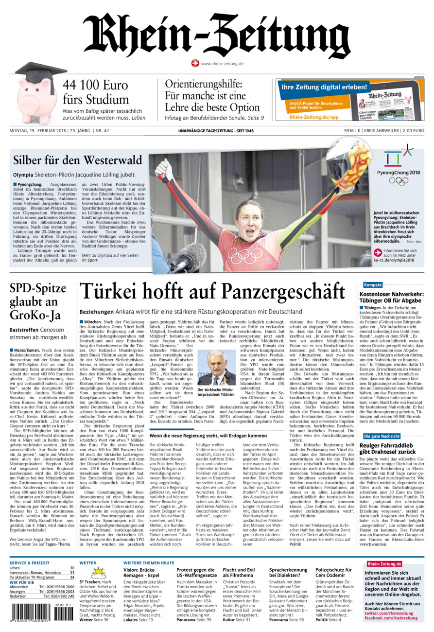 Rhein-Zeitung Kreis Ahrweiler vom Montag, 19.02.2018