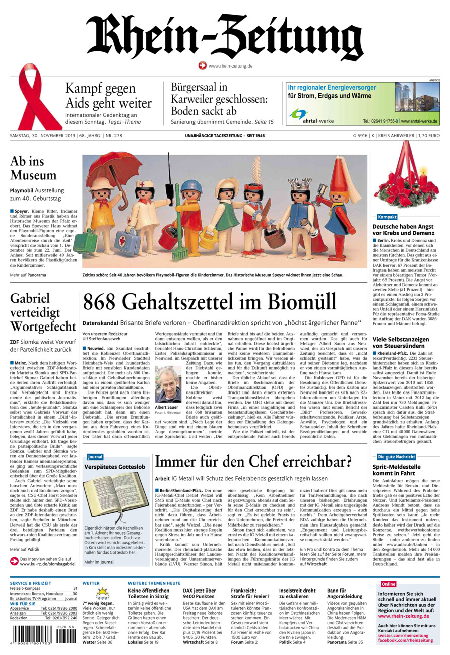 Rhein-Zeitung Kreis Ahrweiler vom Samstag, 30.11.2013