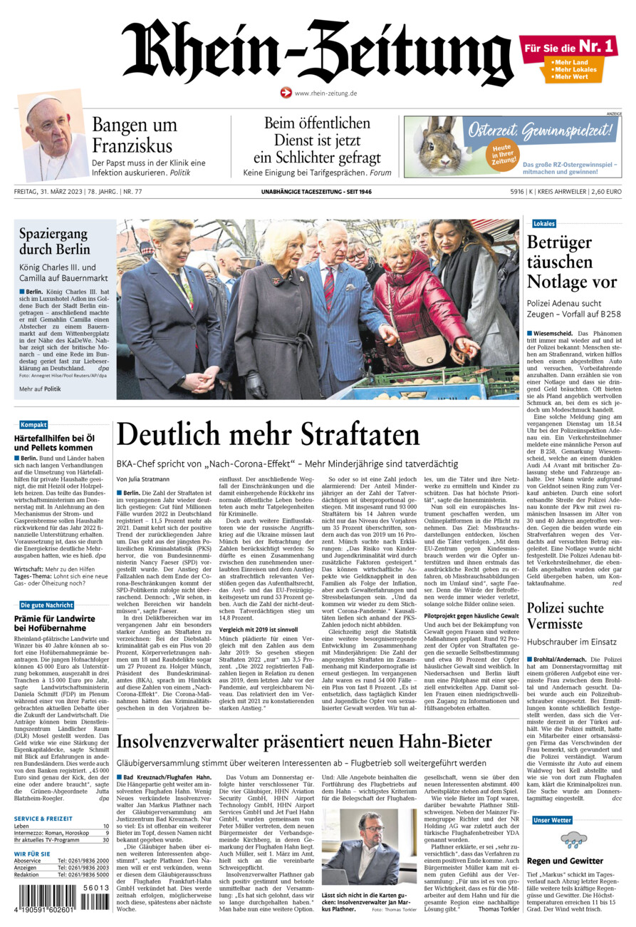 Rhein-Zeitung Kreis Ahrweiler vom Freitag, 31.03.2023