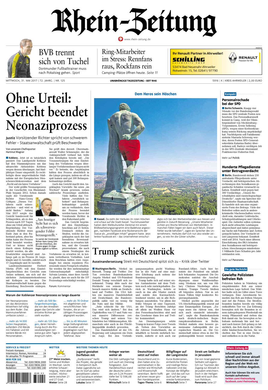 Rhein-Zeitung Kreis Ahrweiler vom Mittwoch, 31.05.2017