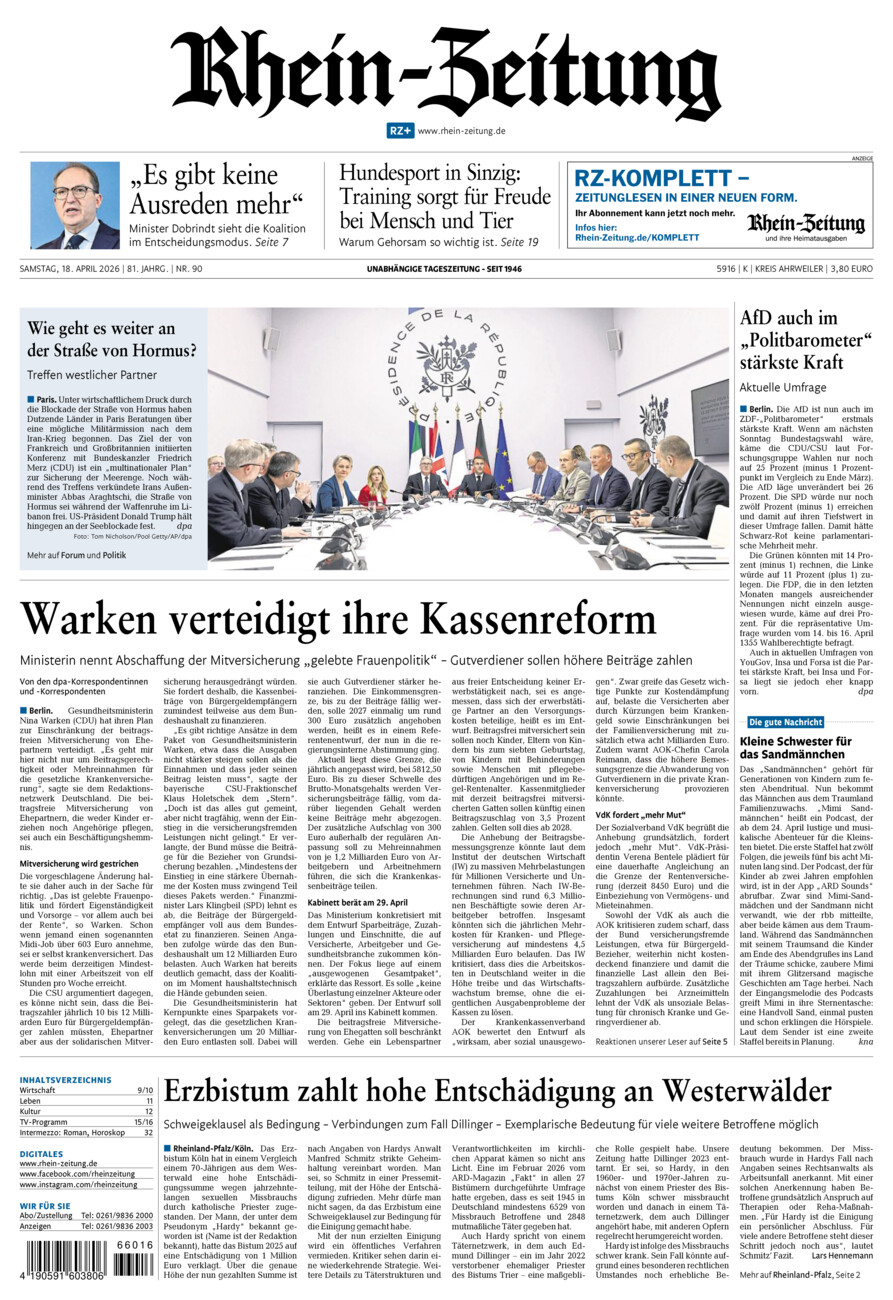 Rhein-Zeitung Kreis Ahrweiler vom Samstag, 18.04.2026