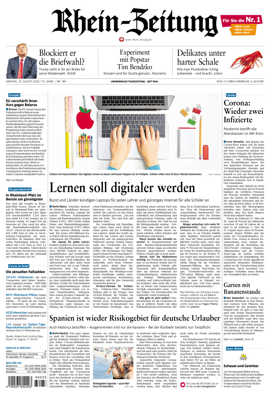 Rhein-Zeitung Kreis Ahrweiler vom Samstag, 15.08.2020