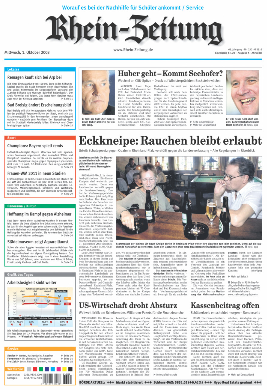 Rhein-Zeitung Kreis Ahrweiler vom Mittwoch, 01.10.2008