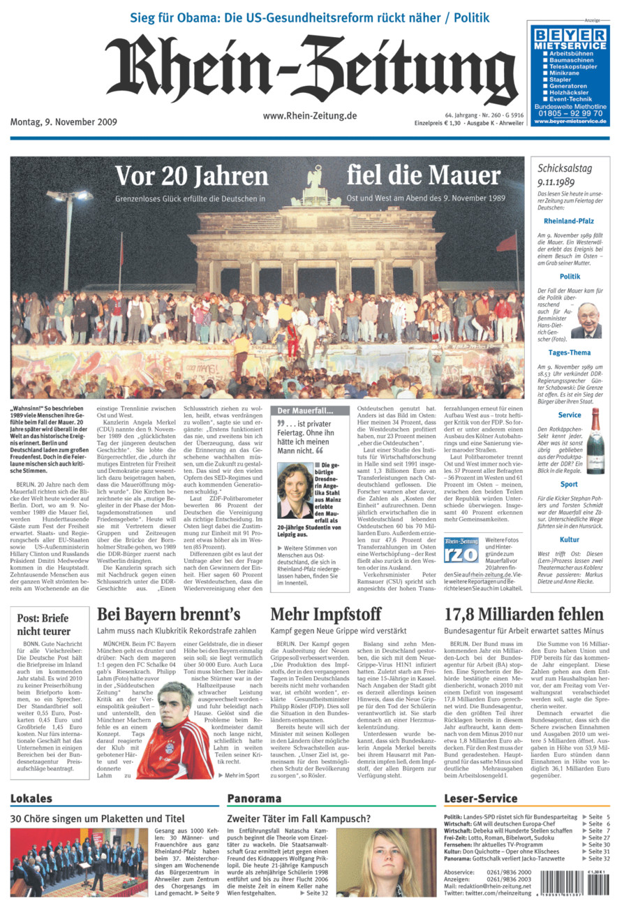 Rhein-Zeitung Kreis Ahrweiler vom Montag, 09.11.2009