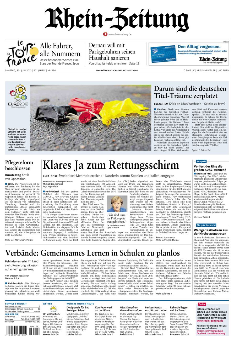 Rhein-Zeitung Kreis Ahrweiler vom Samstag, 30.06.2012