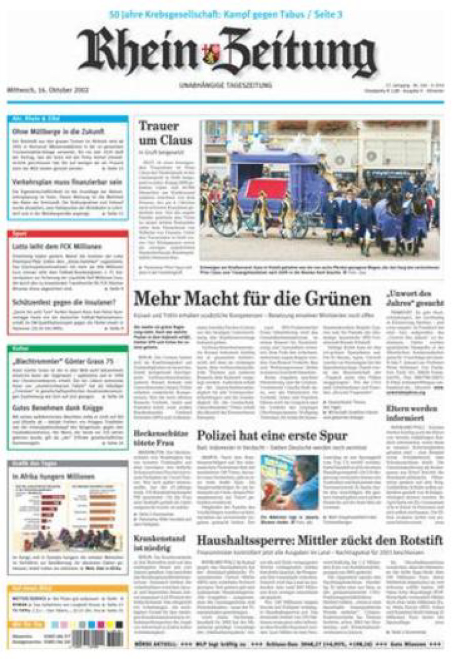 Rhein-Zeitung Kreis Ahrweiler vom Mittwoch, 16.10.2002