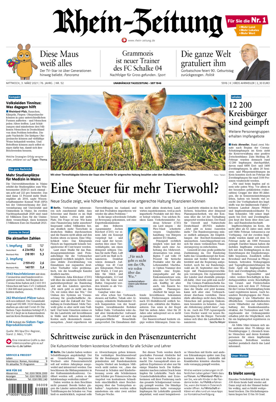 Rhein-Zeitung Kreis Ahrweiler vom Mittwoch, 03.03.2021