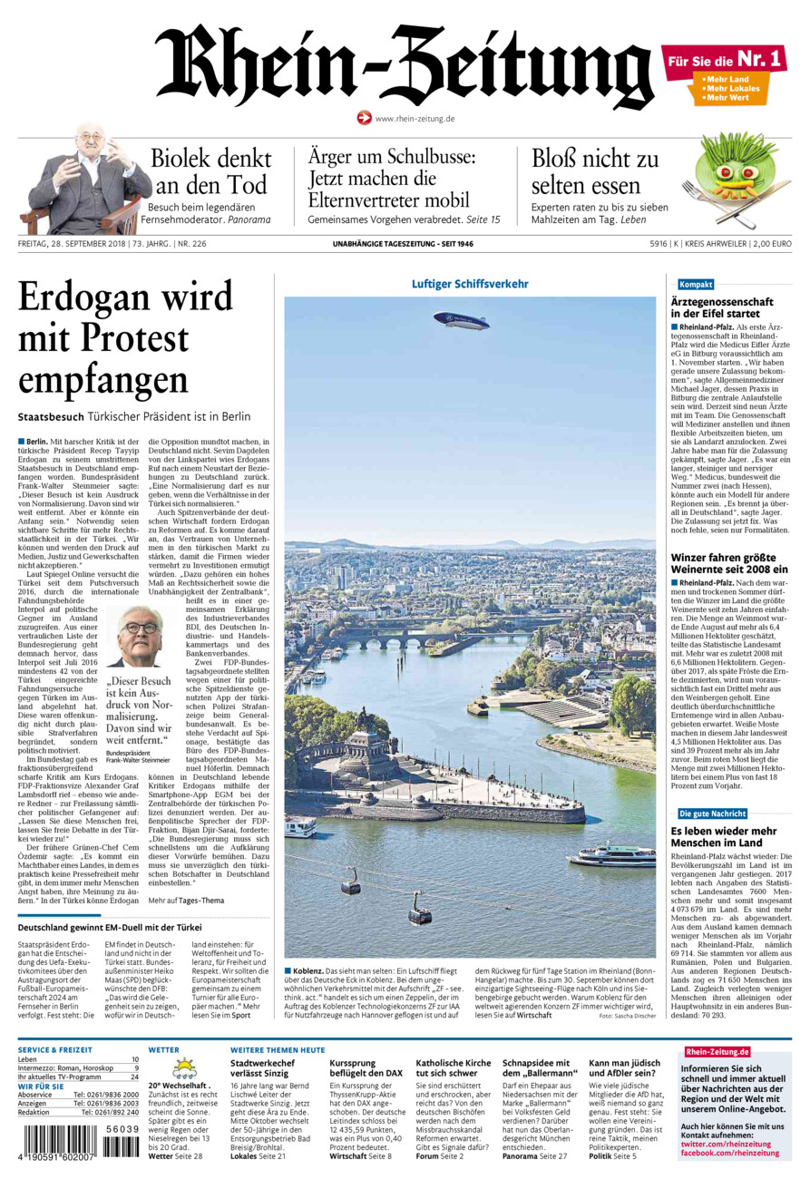 Rhein-Zeitung Kreis Ahrweiler vom Freitag, 28.09.2018