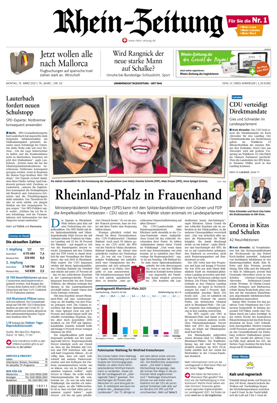 Rhein-Zeitung Kreis Ahrweiler vom Montag, 15.03.2021