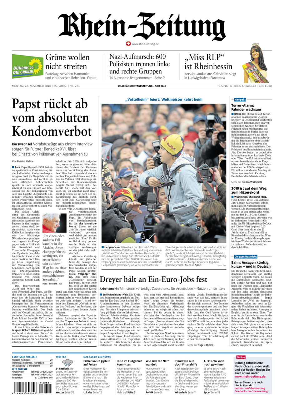 Rhein-Zeitung Kreis Ahrweiler vom Montag, 22.11.2010