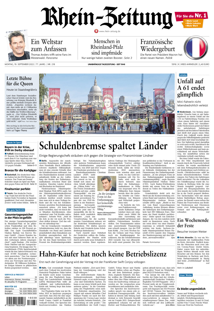 Rhein-Zeitung Kreis Ahrweiler vom Montag, 19.09.2022