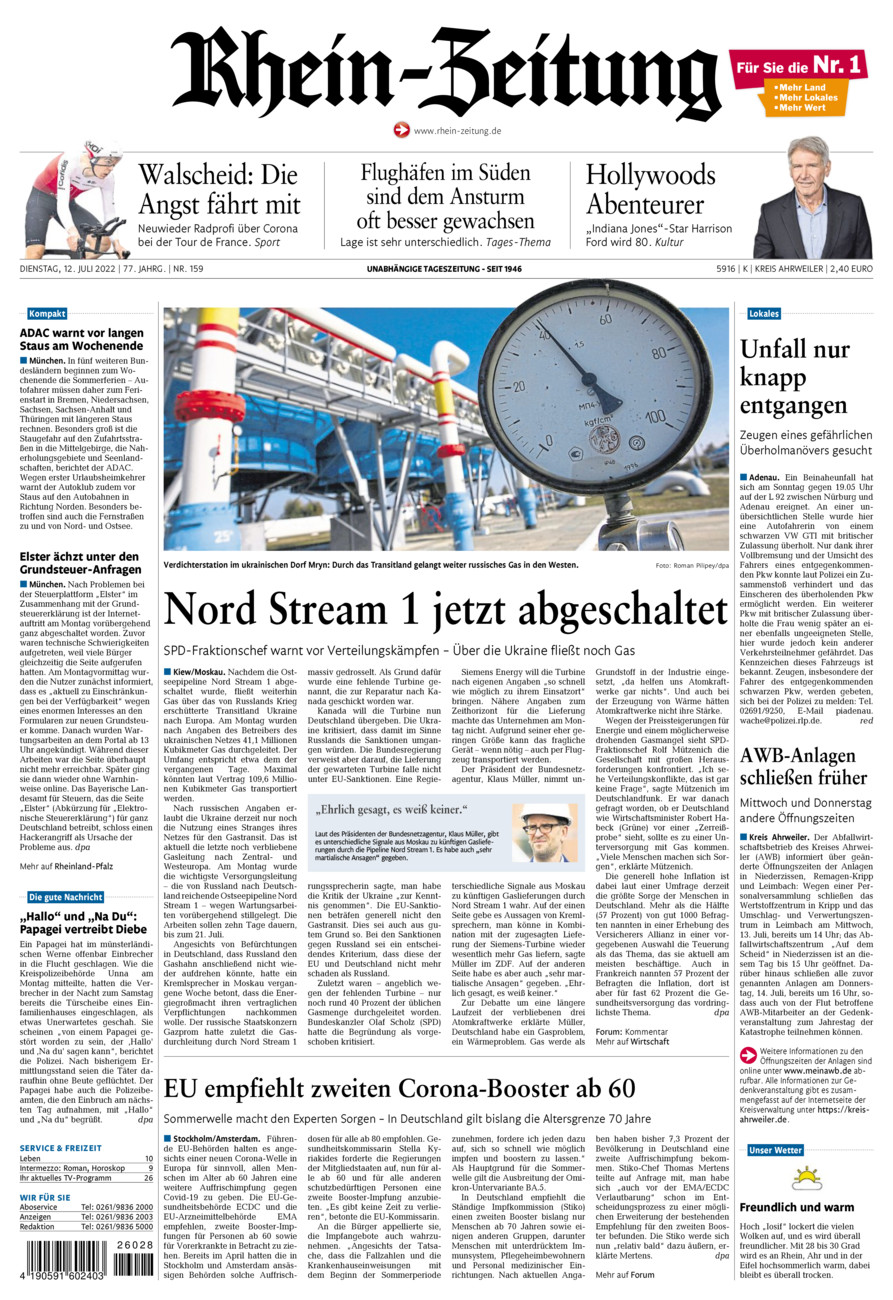 Rhein-Zeitung Kreis Ahrweiler vom Dienstag, 12.07.2022