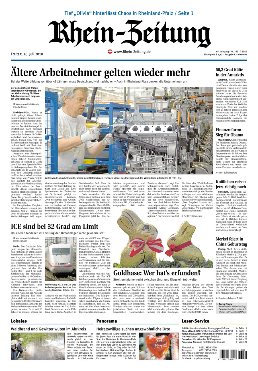 Rhein-Zeitung Kreis Ahrweiler vom Freitag, 16.07.2010