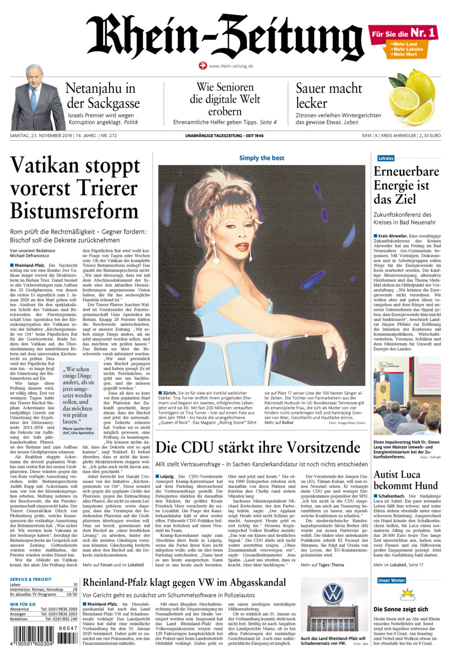 Rhein-Zeitung Kreis Ahrweiler vom Samstag, 23.11.2019