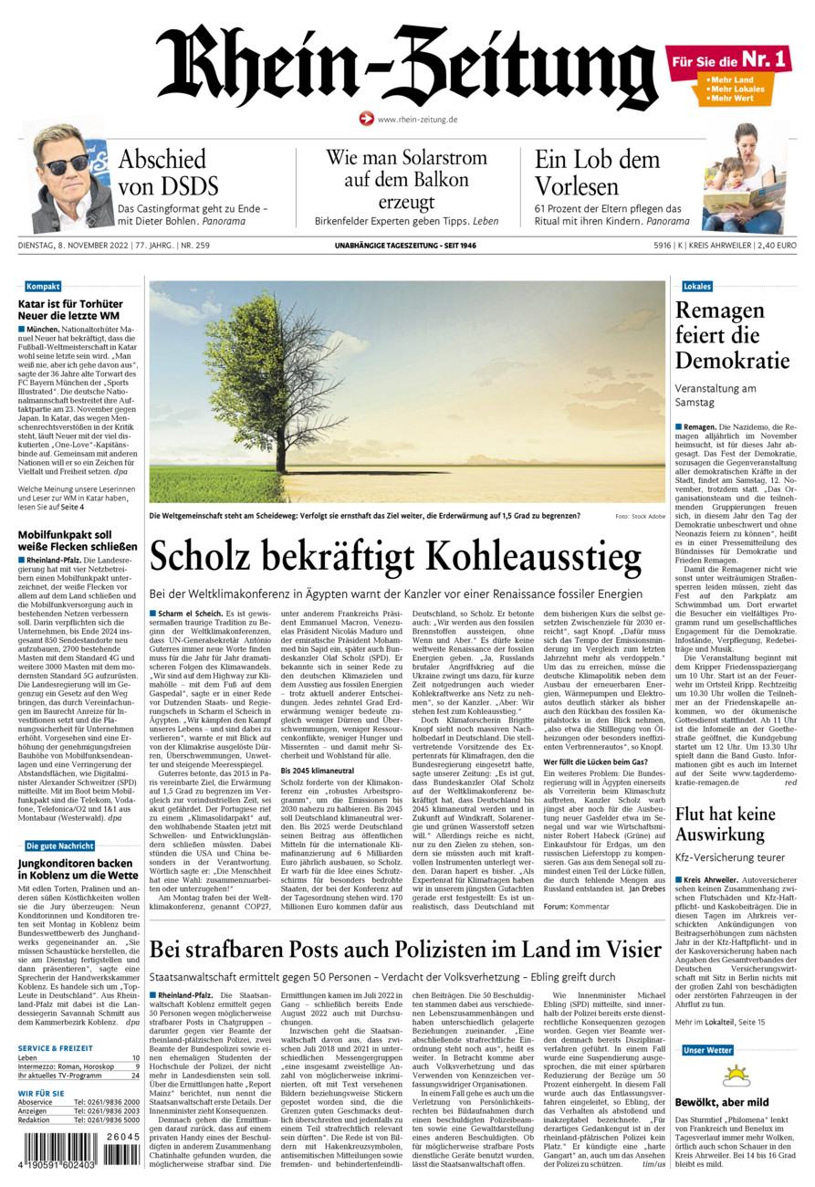 Rhein-Zeitung Kreis Ahrweiler vom Dienstag, 08.11.2022