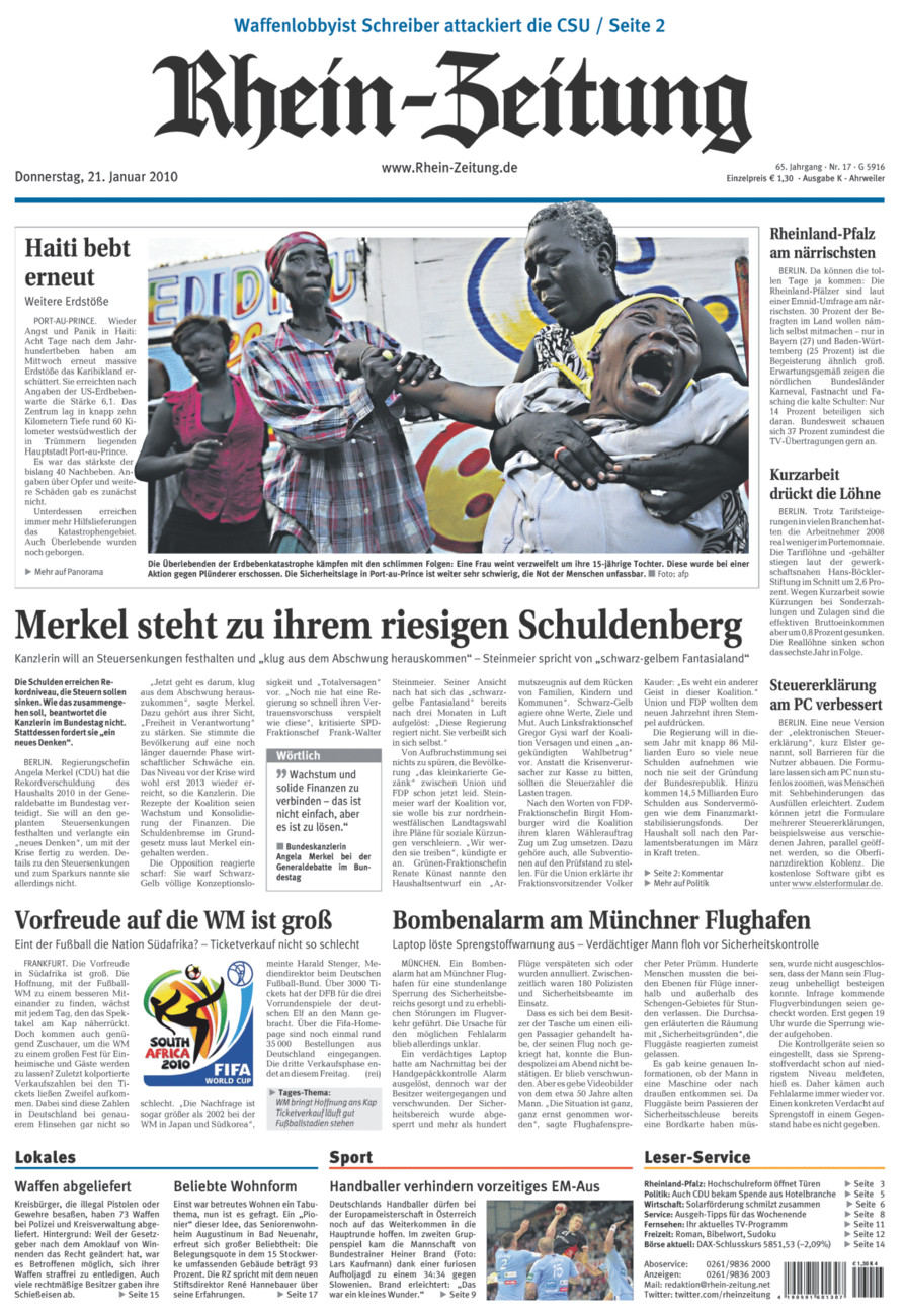 Rhein-Zeitung Kreis Ahrweiler vom Donnerstag, 21.01.2010