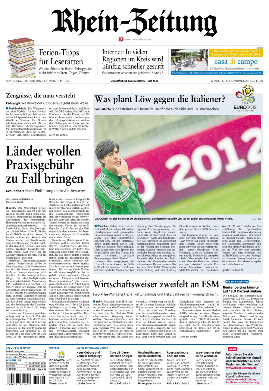 Rhein-Zeitung Kreis Ahrweiler vom Donnerstag, 28.06.2012