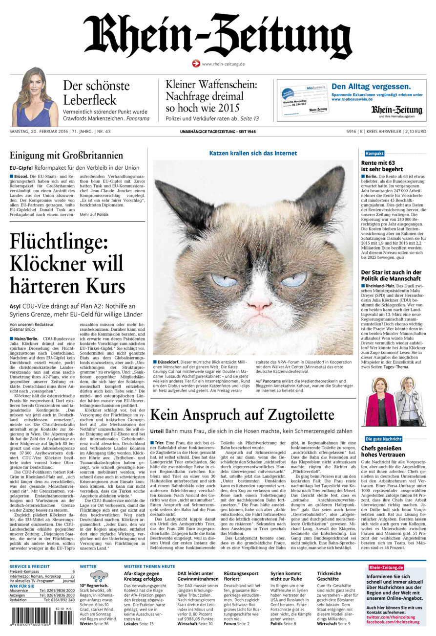 Rhein-Zeitung Kreis Ahrweiler vom Samstag, 20.02.2016