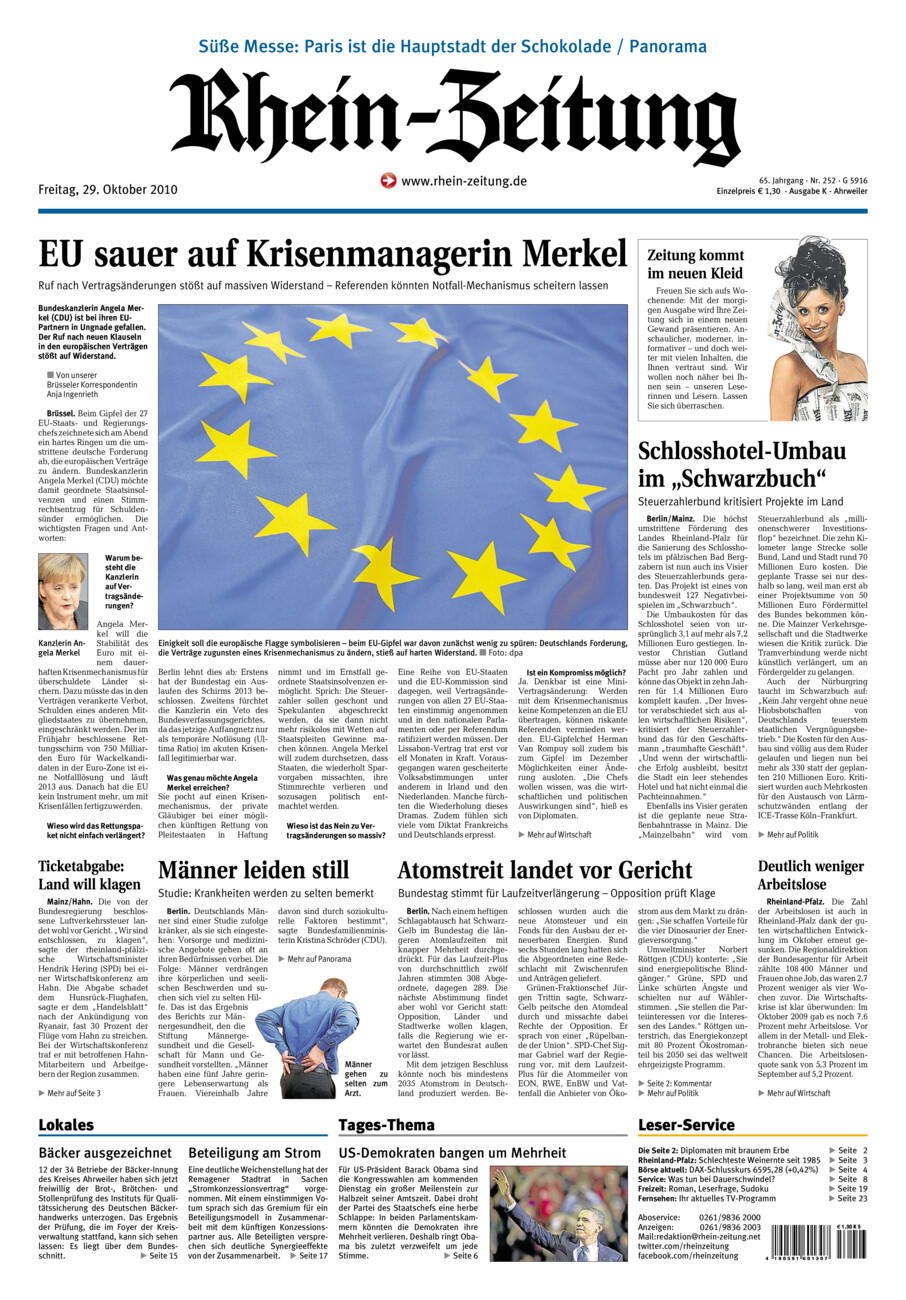 Rhein-Zeitung Kreis Ahrweiler vom Freitag, 29.10.2010