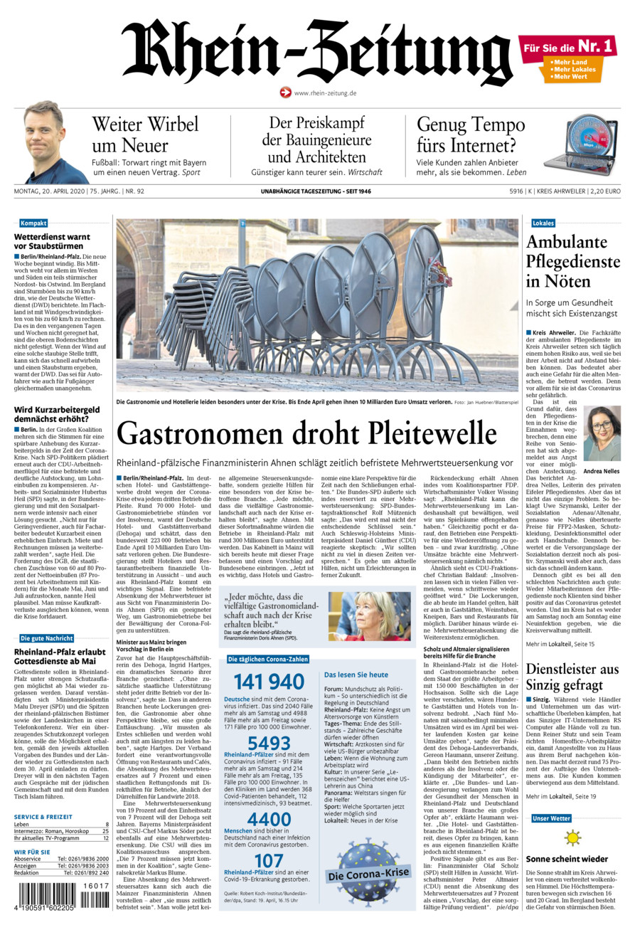 Rhein-Zeitung Kreis Ahrweiler vom Montag, 20.04.2020