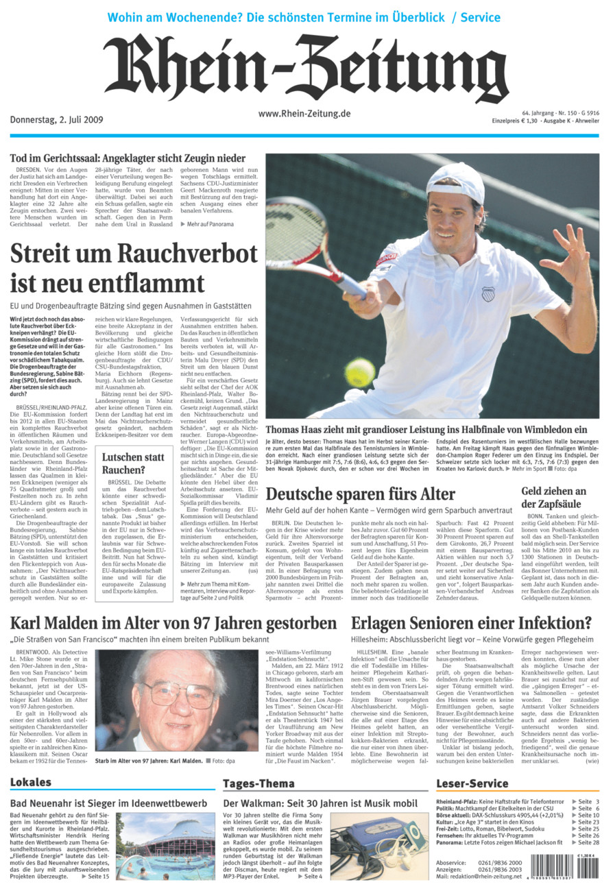 Rhein-Zeitung Kreis Ahrweiler vom Donnerstag, 02.07.2009