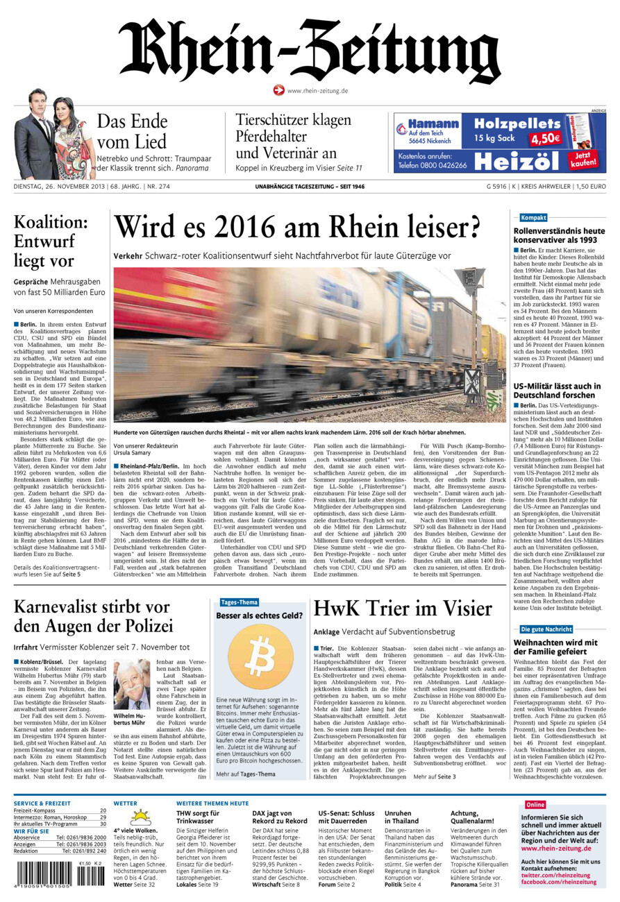 Rhein-Zeitung Kreis Ahrweiler vom Dienstag, 26.11.2013