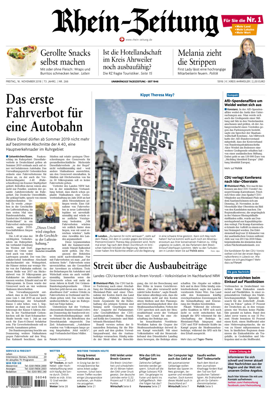 Rhein-Zeitung Kreis Ahrweiler vom Freitag, 16.11.2018