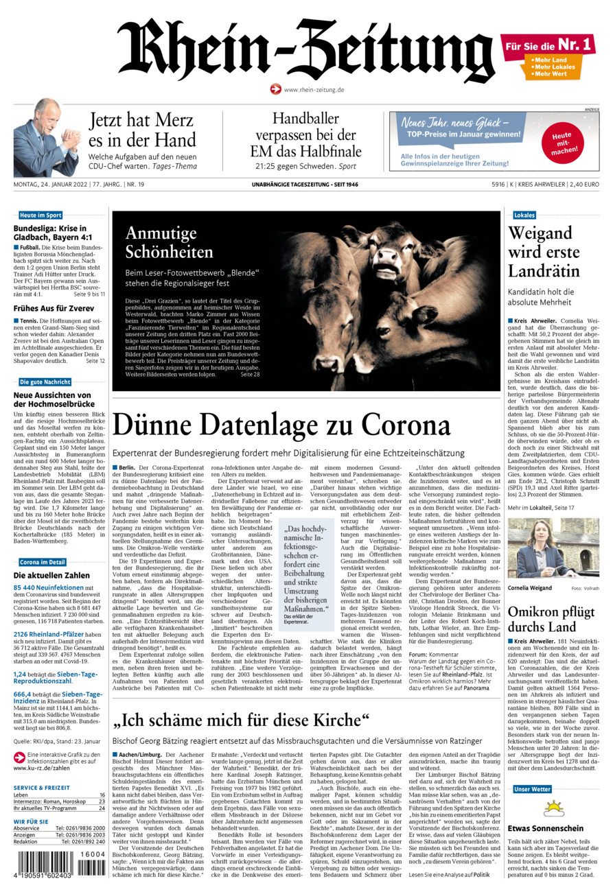 Rhein-Zeitung Kreis Ahrweiler vom Montag, 24.01.2022