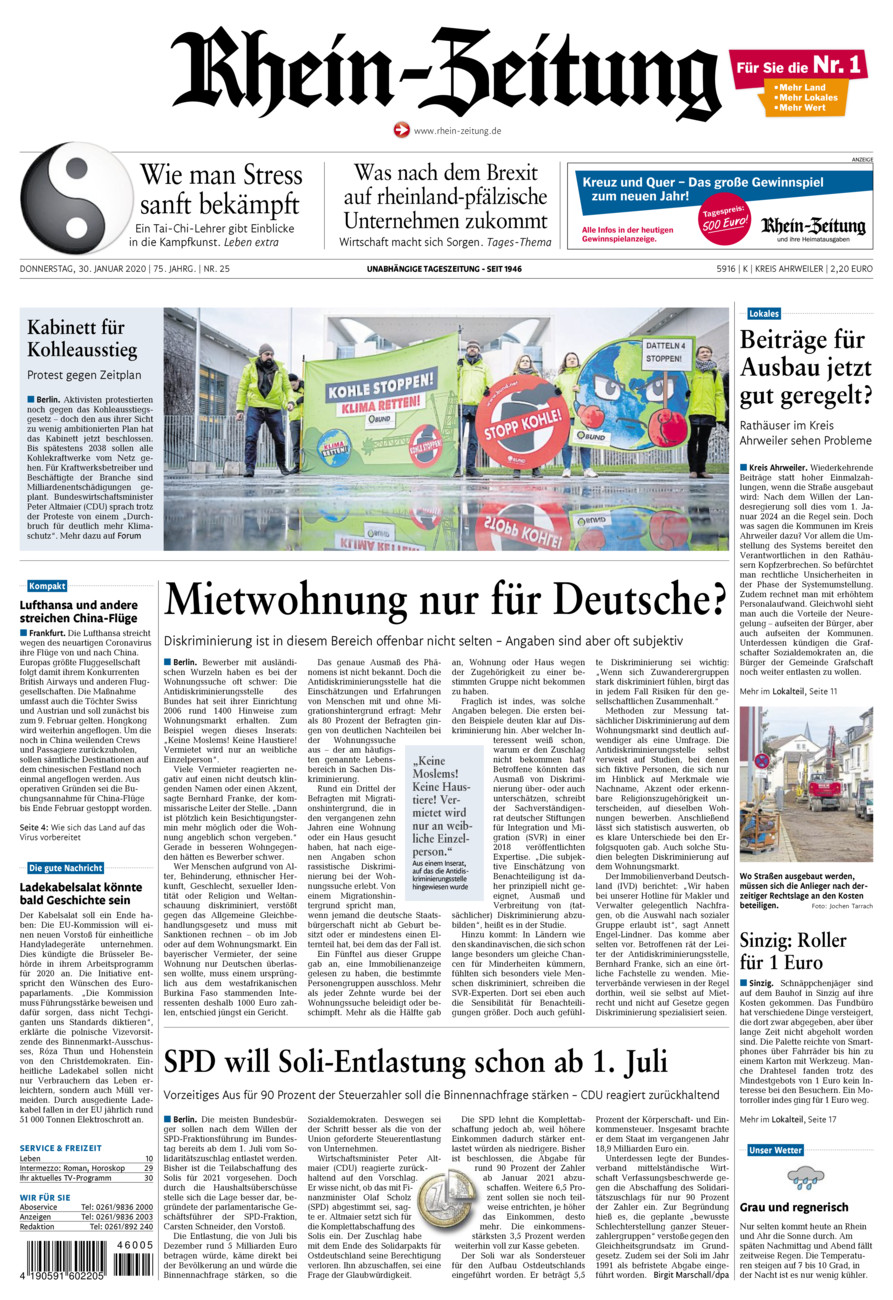 Rhein-Zeitung Kreis Ahrweiler vom Donnerstag, 30.01.2020