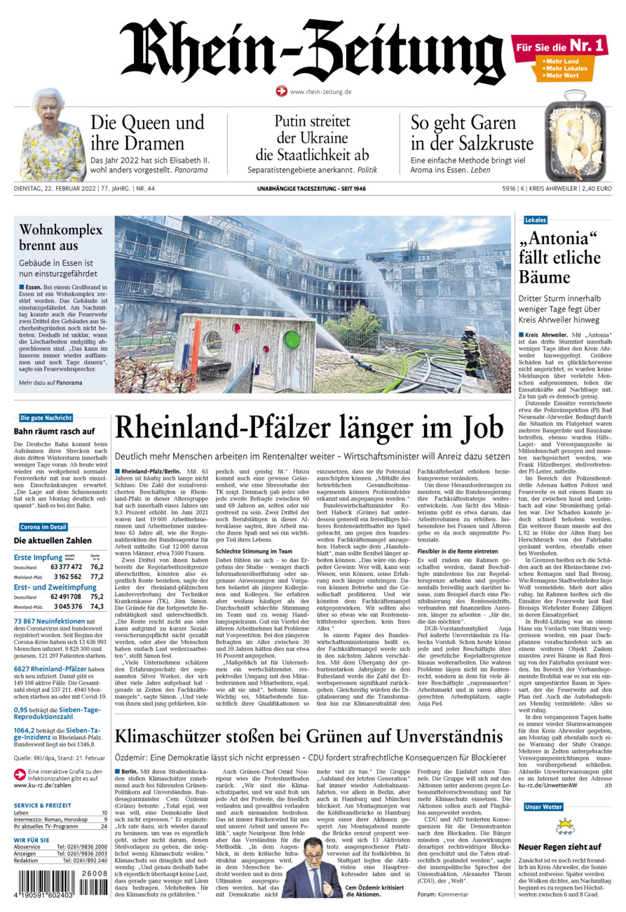 Rhein-Zeitung Kreis Ahrweiler vom Dienstag, 22.02.2022