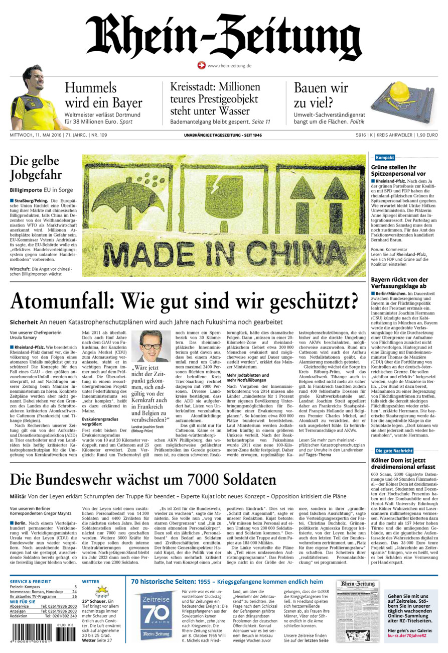 Rhein-Zeitung Kreis Ahrweiler vom Mittwoch, 11.05.2016